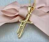 Double 2 Cross Necklace Gold My Redeemer Lives Two Crosses of Calvary CZ Pendant for Woman Zircon Jewelry