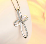 S925 Infinite Life Cross Necklace CZ Zircon Solid Sterling Silver Swirl Cross Necklace Hollow Swirl Jewelry for Women Girls Crucifix