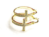 Large Silver or Gold Cross Hoop Earrings Cuff Round Cross Earrings Rhinestone Medium Modern CZ  Fashion for Women Girls Cross Jesus Jewelry