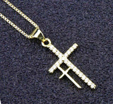 Double 2 Cross Necklace Gold My Redeemer Lives Two Crosses of Calvary CZ Pendant for Woman Zircon Jewelry