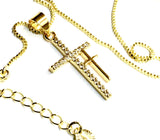 Double 2 Cross Necklace Gold My Redeemer Lives Two Crosses of Calvary CZ Pendant for Woman Zircon Jewelry