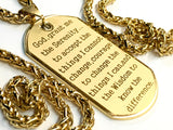 Raised Lettering Serenity Prayer Necklace Dog Tag Gold Silver Thick Chain Exclusive Design Pendant for Mens Boys Waterproof Stainless Steel