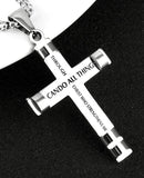 I can do all things Cross Necklaces for Men Silver Black through christ who strengthens me Pendant Stainless Steel Chain Philippians 4:13