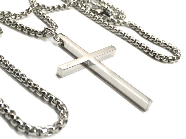 Slender Sleek Silver Cross Chain for Men Women Necklace Waterproof Hypoallergenic Stainless Steel Girls Boy Jesus Hope Jewelry Christian