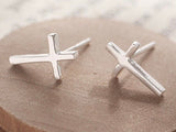 Dainty solid sterling silver cross stud earrings S925 for girls women hypoallergenic silver jesus cross wedding jewelry simple post christ