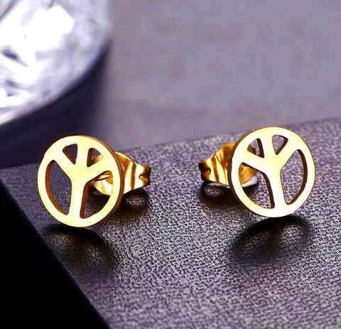 Gold Peace Sign Earrings Hypoallergenic Waterproof Stainless Steel Stud Post Jewelry Prayer Silver Woman Girls Wedding Jewelry