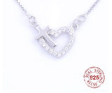 Solid Sterling Silver Open Heart Cross Necklace Crystal CZ Zircons S925 Petite Interior Cross Jewelry for Woman Sacred Heart of Jesus