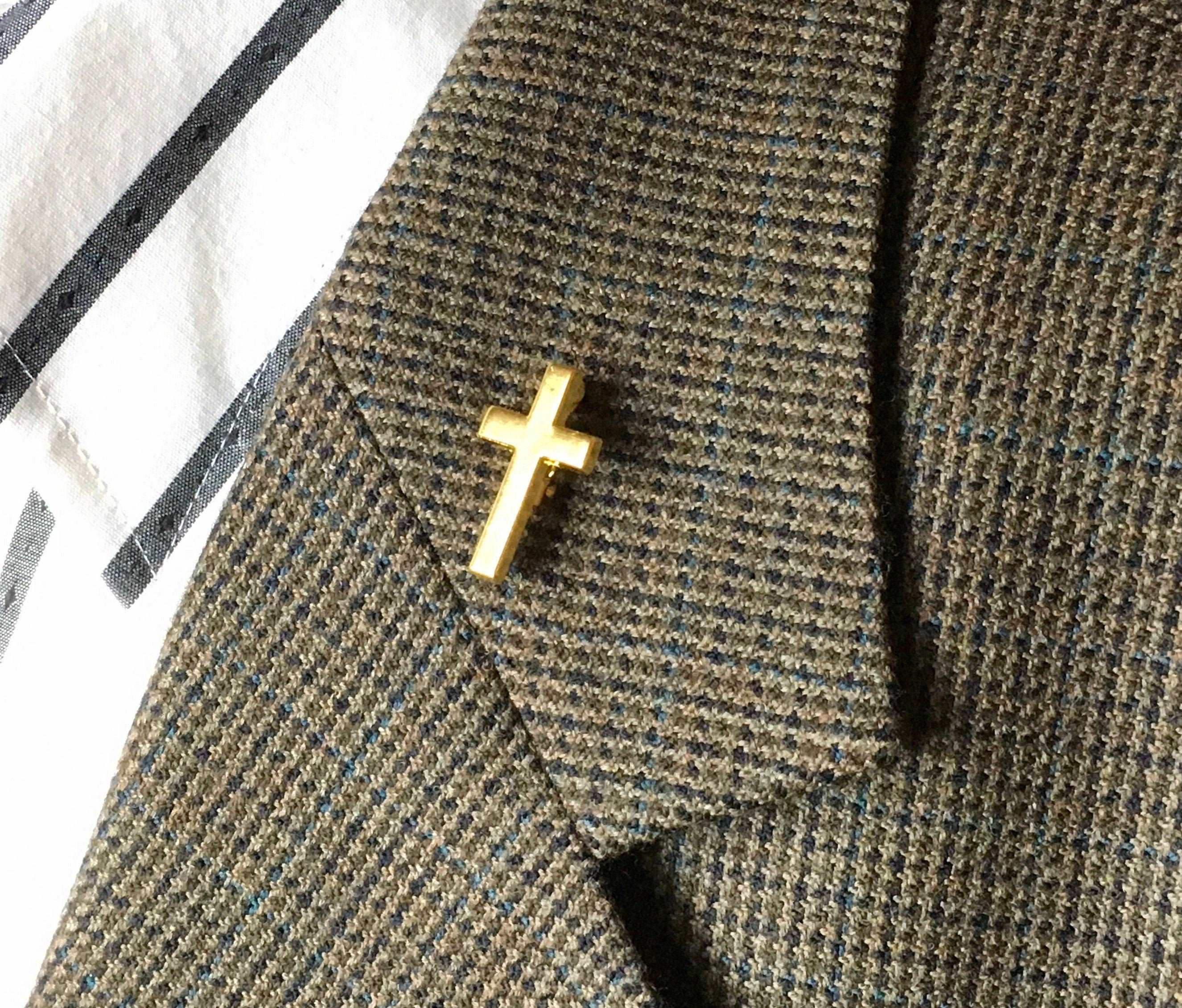 Gold Cross Lapel Pin Sweater Brooch Hat Pin Shirt Pin for Mens