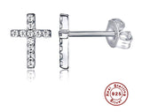 Sterling Silver Cross Earrings Stud Super Tiny Dainty Petite with Crystal Inlayed Zircon CZ Wedding for Girls jewelry bridesmaids jewellery