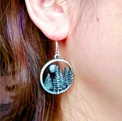 Set - Colorado Mountain Necklace and Earrings under the sun pine tree jewelry Hikers Wanderlust Bikers Minimalist Jewelry Set for Woman