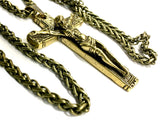 Solid Brass Crucifix Necklace Matching Cross Bronze Chain Heavy Thick Cross Pendant Necklace for Men Women Christian Jewelry