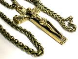 Solid Brass Crucifix Necklace Matching Cross Bronze Chain Heavy Thick Cross Pendant Necklace for Men Women Christian Jewelry