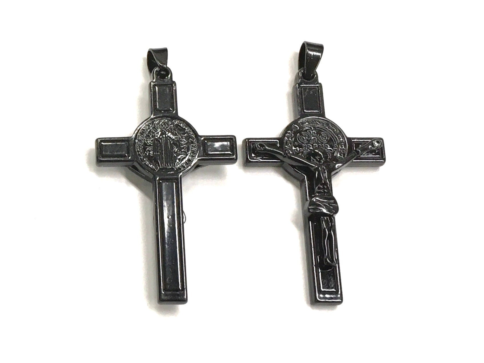 All Black Saint Benedict Crucifix Medal Cross Catholic Light Weight Ch ...