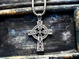 Silver Cross Necklace Celtic Irish Knot Crucifix All Stainless Steel Waterproof Hypoallergenic Cross Vintage Viking Smooth Box Chain Jewelry