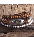 Believe 3 Strand Wrap Bracelet Natural Stone Boho Bohemian Yoga Leather Friendship High Quality SouthWest Jewelry Women Girls Jewelry