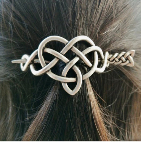 Large irish hair barrette in the shape of a celtic knot heart