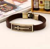 Brass Leather Cross Bracelet Raised Cross Mens Gold Bangle Stainless Steel Engraved Boys Cuff Heavy Design Christian Jewelry Jewellery