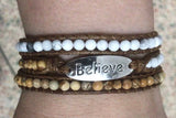 Believe 3 Strand Wrap Bracelet Natural Stone Boho Bohemian Yoga Leather Friendship High Quality SouthWest Jewelry Women Girls Jewelry