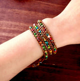 Rainbow 3 Strand Wrap Bracelet Natural Colorful Beads SouthWest Boho Bohemian Yoga Leather Jewelry for Women Girls Jewelry