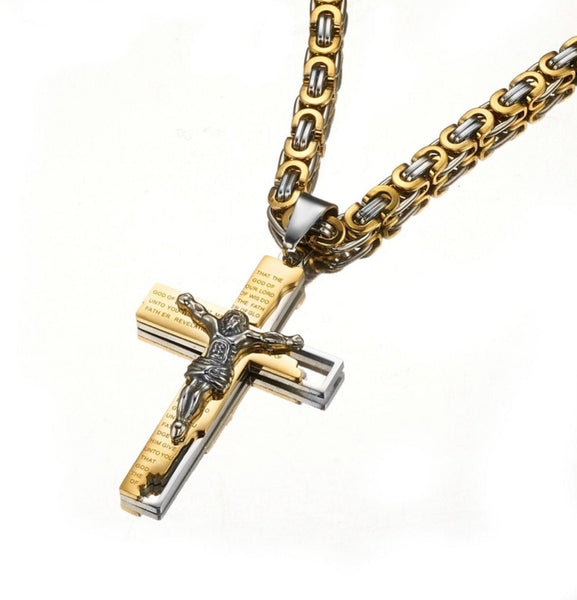 Crucifix Cross Prayer Ephesians 1:17 Cut Out Our Father hip hop Men Orthodox Byzantine Chain Silver Gold Waterproof Stainless Steel