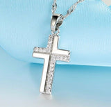 Set - sterling silver cross earrings and necklace with zircons S925 pendant for women jewelry link chain jewellery for girls