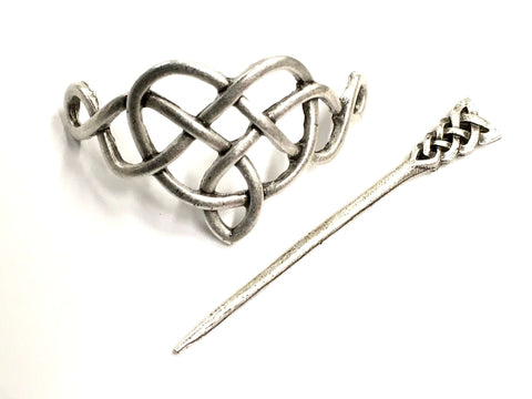 Large irish hair barrette celtic knot metal stick hair clip viking hairpin pullback silver braided hairstyle clip hair accessories keltisch