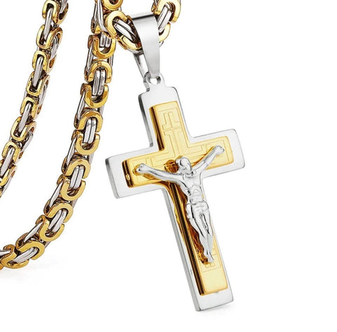 Large Crucifix Cross Orthodox Men Byzantine Necklace Waterproof Jewelry Silver Gold Black Heavy Stainless Steel Curb Chain hip hop Jesus