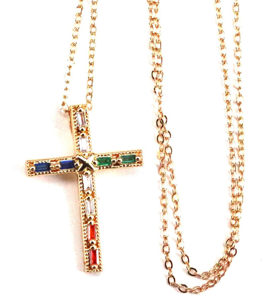 Gold Multi Color CZ Cross Necklace Weddings Bridesmaid Pendant Rainbow Crosses for Women Girls jewellery jewelry