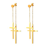 2 cross earrings double tassel and chain cross of jesus all waterproof hypoallergenic stainless steel 2