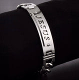 Raised Lettering Jesus Engraved Cuff Bracelet Curb Bangle Gold Silver Stainless Steel Jewelry for Men