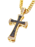 Curved Bling Crucifix Cross Necklace for Men Swag Silver Gold and Back CZ Heavy Stainless Thick Curb Chain Jewelry Iced Out Rapper