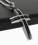 Large 3 Crosses 3 Bar Necklace 3 Layer 2 Color Silver Gold Triple Cross Stainless Steel waterproof orthodox crucifix Christ Jesus Jewelry