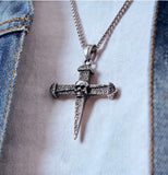 Classic Mens Nail Necklace all Waterproof Stainless Steel Turquoise Hammered Finish Stone Pendant Choker Anime Prayer Pendant Boys Crucifix