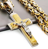 Large Crucifix Cross Orthodox Men Byzantine Necklace Waterproof Jewelry Silver Gold Black Heavy Stainless Steel Curb Chain hip hop Jesus