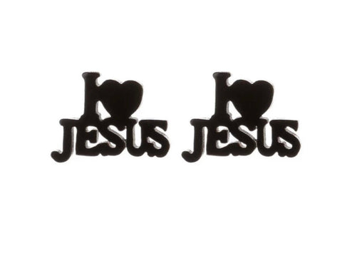 I Love JESUS Earring for Girls Black Gold Silver Lettering I Love Jesus Stud for Women Stud Modern Waterproof Hypoallergenic Stainless Steel