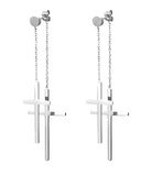 2 cross earrings double tassel and chain cross of jesus all waterproof hypoallergenic stainless steel 2