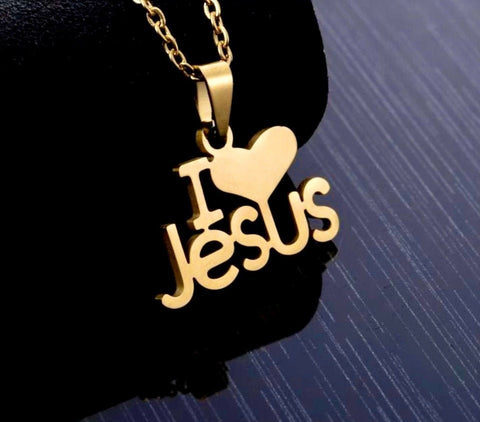 High Luster I Love Jesus Monogram Gold Choker Necklace Pendant Necklace for Women Girls Cross of Jesus Jewelry Jewellery