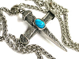 Classic Mens Nail Necklace all Waterproof Stainless Steel Turquoise Hammered Finish Stone Pendant Choker Anime Prayer Pendant Boys Crucifix