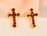 Gold Cross Earrings with Red Colored CZ for Women Weddings Bridesmaid