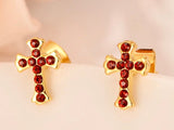 Gold Cross Earrings with Red Colored CZ for Women Weddings Bridesmaid