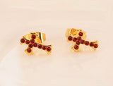 Gold Cross Earrings with Red Colored CZ for Women Weddings Bridesmaid