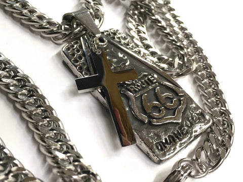 Route 66 Dog Tag Cross Necklace Curb Chain High Relief Detail Jesus Biker Jewelry Heavy Chain Men Christian Jewelry Jewellery