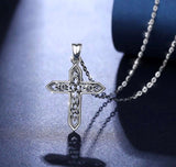 Irish Celtic Solid Sterling Silver Cross Necklace S925 Pendant for Women Cast Jewelry link Chain Jewellery for Girls