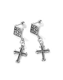 Athletic silver cross dangle earrings with screw back posts hypoallergenic stud cross for women men drop cross of jesus jewelry jewellery