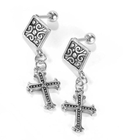 Athletic silver cross dangle earrings with screw back posts hypoallergenic stud cross for women men drop cross of jesus jewelry jewellery