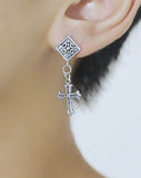 Athletic silver cross dangle earrings with screw back posts hypoallergenic stud cross for women men drop cross of jesus jewelry jewellery