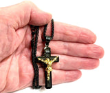 Medium black gothic crucifix cross catholic necklace for men black gold jesus stainless steel box chain jewelry for man boys INRI