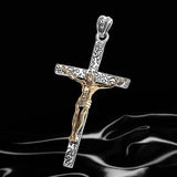 Large Solid Sterling Silver Cross Gold Crucifix music aficionados Good Vibrations for Men Old World Silver S925 Necklace catholic