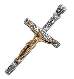 Large Solid Sterling Silver Cross Gold Crucifix music aficionados Good Vibrations for Men Old World Silver S925 Necklace catholic