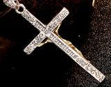 Large Solid Sterling Silver Cross Gold Crucifix music aficionados Good Vibrations for Men Old World Silver S925 Necklace catholic